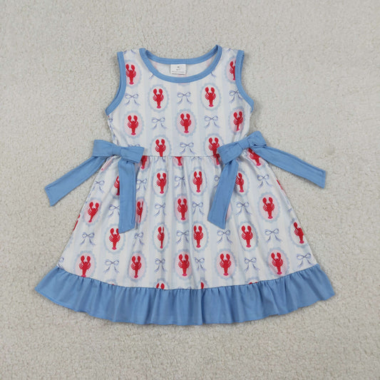 GSD3448 Baby Girls Sleeveless Bows Crayfishes Ruffle Knee Length Dresses