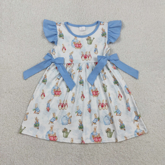 GSD3452 Baby Girls Flutter Sleeve Rabbits Eggs Easter Knee Length Dresses