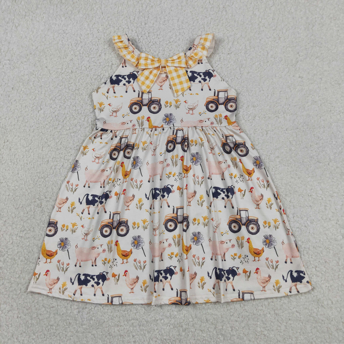 GSD3476 Baby Girls Sleeveless Cows Pigs Farm Knee Length Dresses