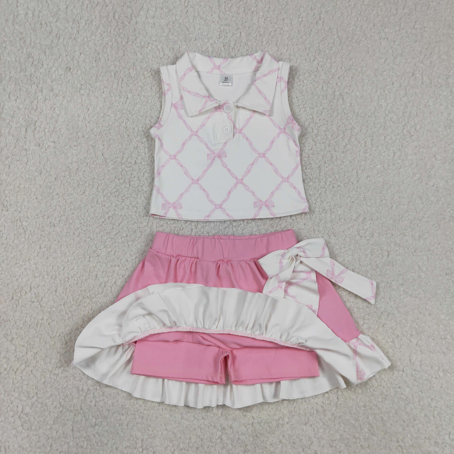 Sibling Baby Girls Bows Checked Button Vests Ruffle Skirt Shorts Yoga Active Clothes Sets