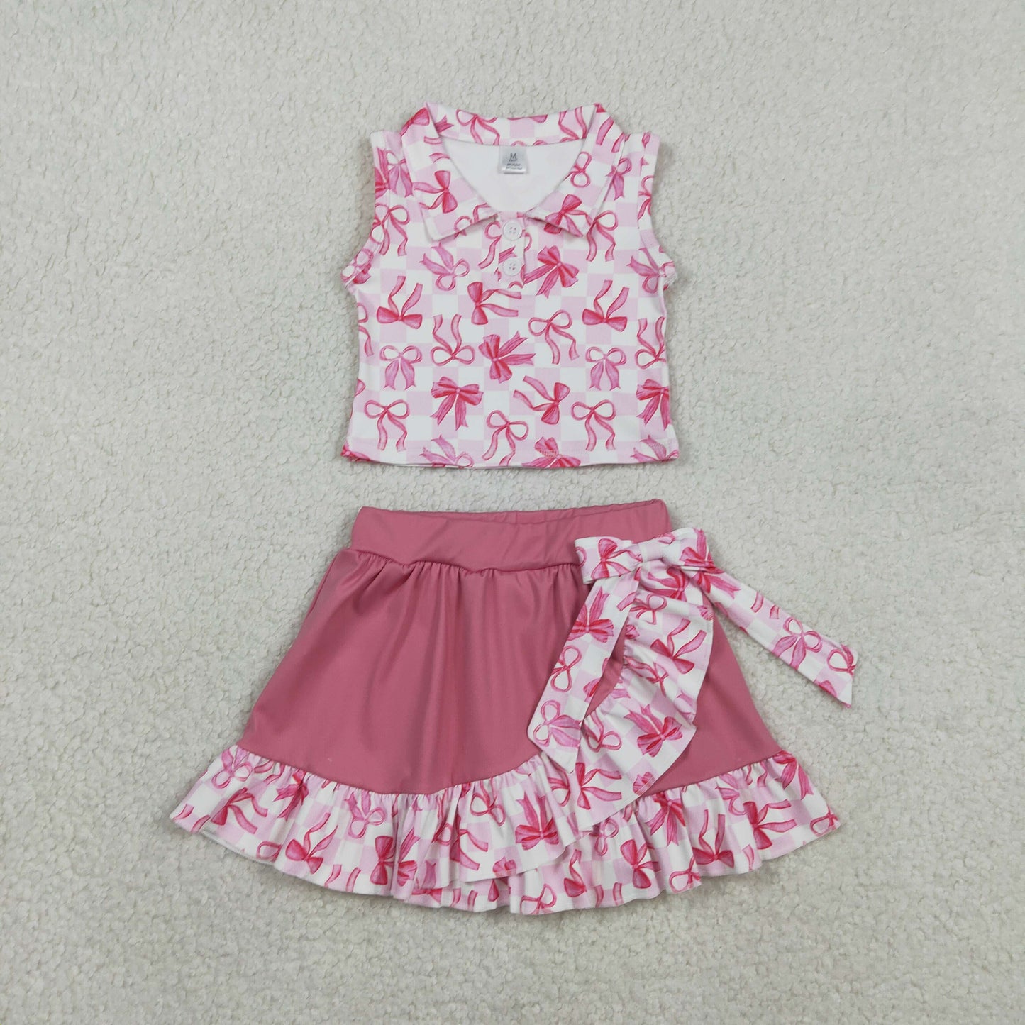 Sibling Baby Girls Bows Checked Button Vests Ruffle Skirt Shorts Yoga Active Clothes Sets