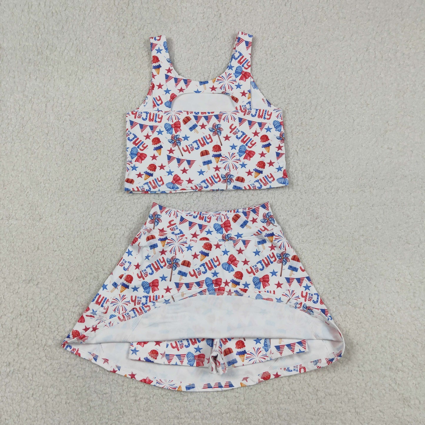 GSD3498 Baby Girls Stars Flags Vests Top Skirt Short 4th of July Yoga Active Clothes Sets