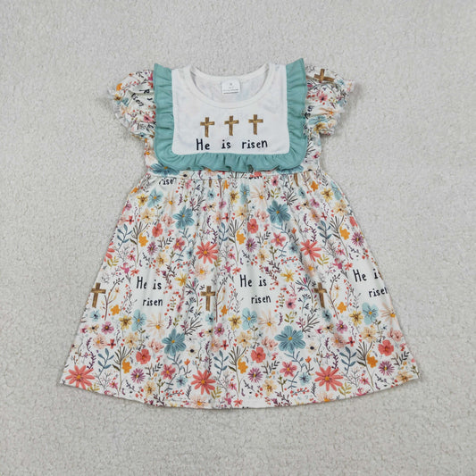GSD3504 Baby Girls Colorful Flowers Crosses He is Risen Easter Knee Length Dresses