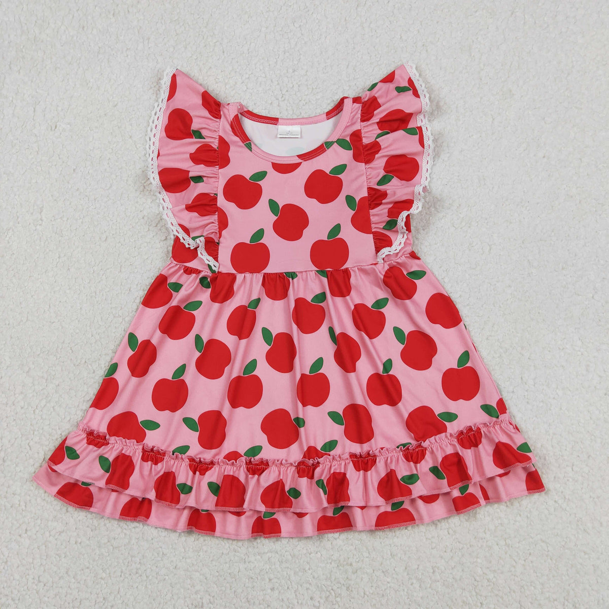 GSD3510 Baby Girls Flutter Sleeve Apples Plaid Back to School Ruffle Knee Length Dresses（副本）