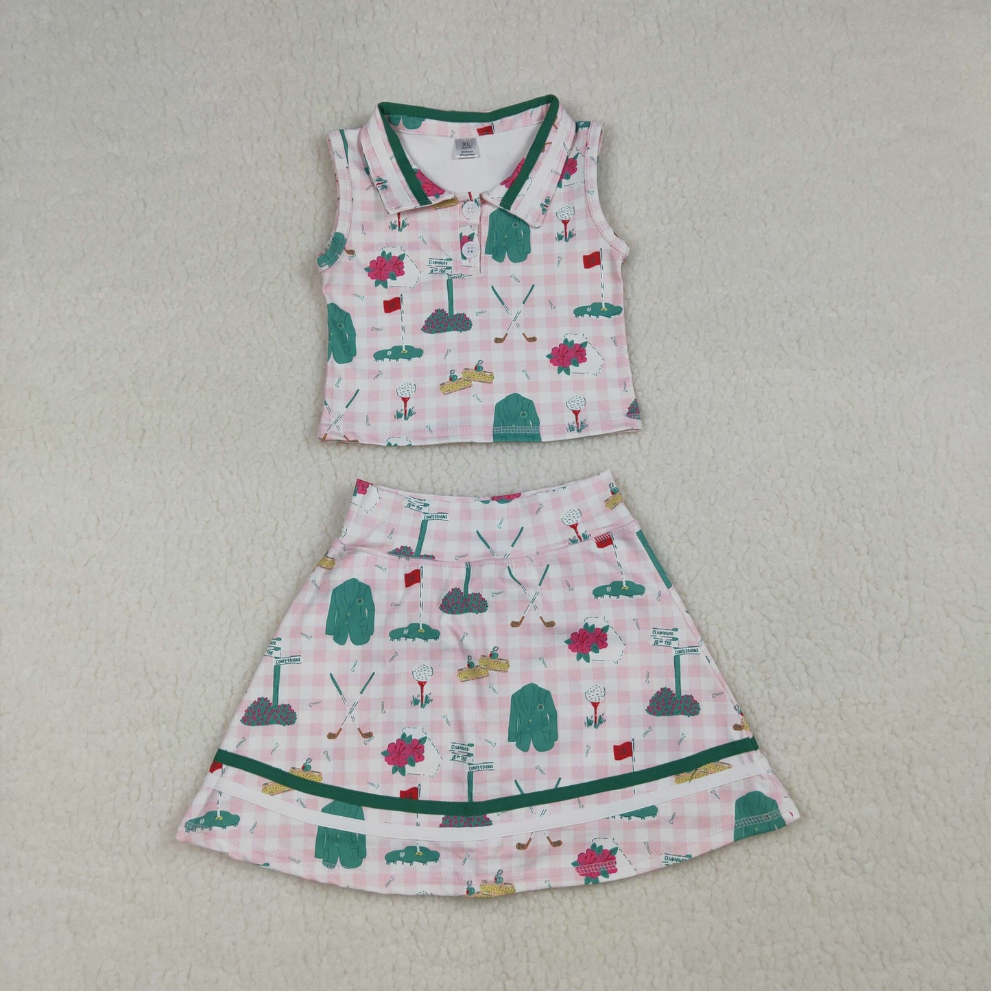Sibling Baby Girls Checked Flower Golf Tunic Ruffle Skirt Shorts Set Rompers