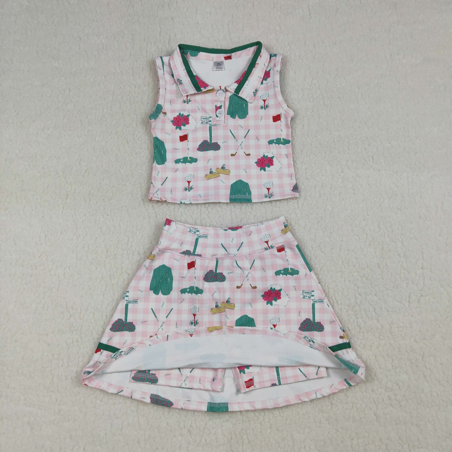 Sibling Baby Girls Checked Flower Golf Tunic Ruffle Skirt Shorts Set Rompers
