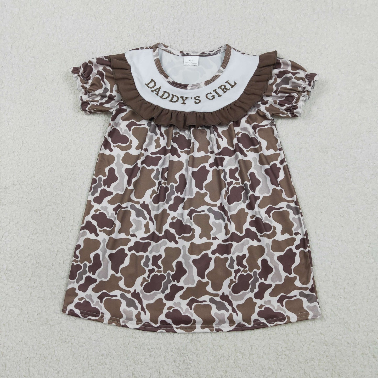 GSD3526 Baby Girls Embroidery Daddy's Girl Southern Khaki Camo Knee Length Dresses