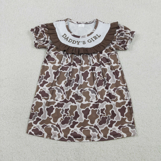 GSD3526 Baby Girls Embroidery Daddy's Girl Southern Khaki Camo Knee Length Dresses