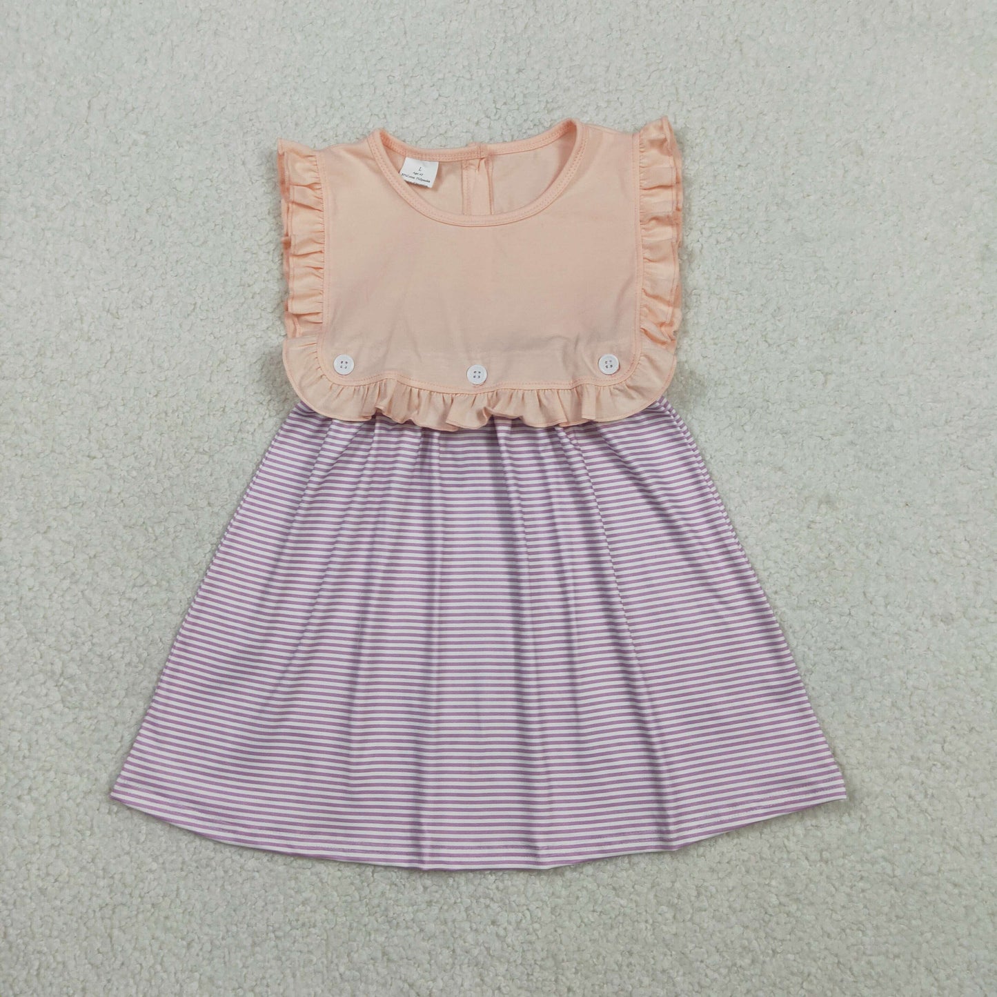 GSD3559 Baby Girls Sleeveless Peach Button Top Stripe Knee Length Dresses