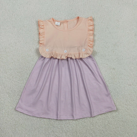 GSD3559 Baby Girls Sleeveless Peach Button Top Stripe Knee Length Dresses
