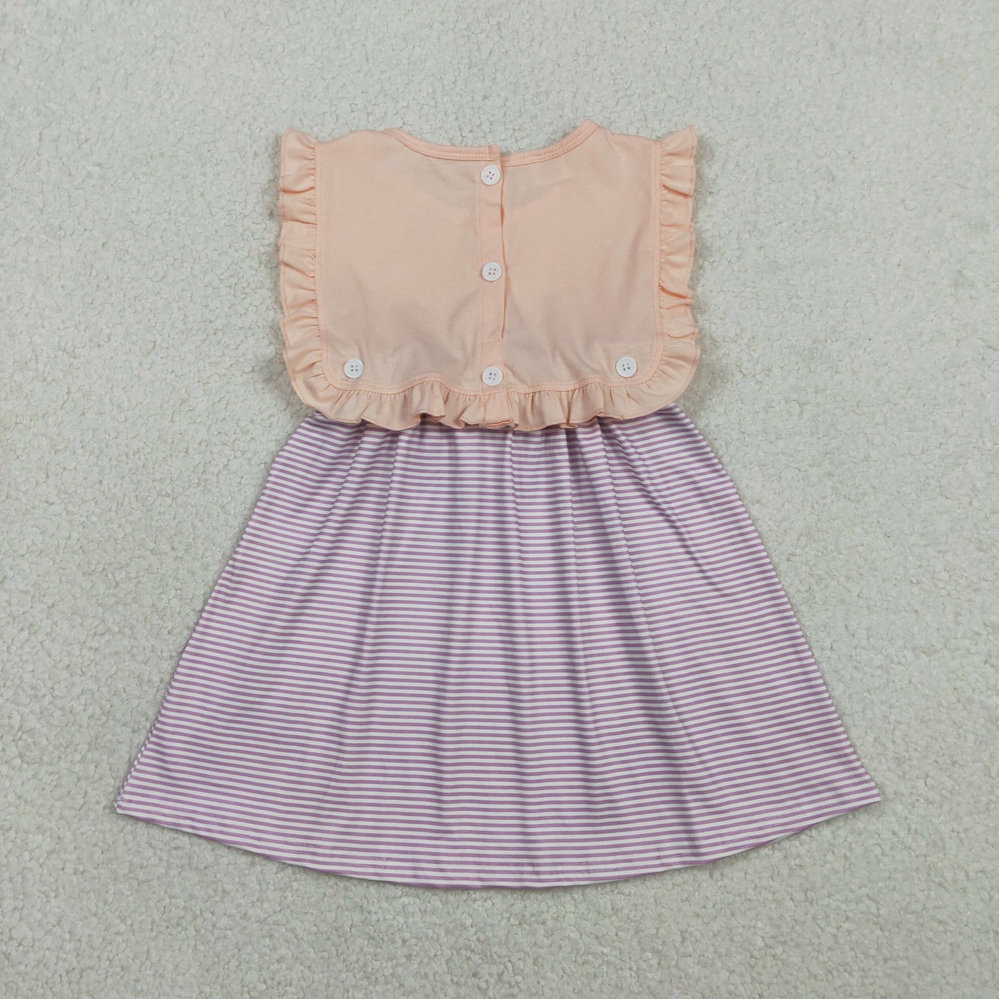 GSD3559 Baby Girls Sleeveless Peach Button Top Stripe Knee Length Dresses