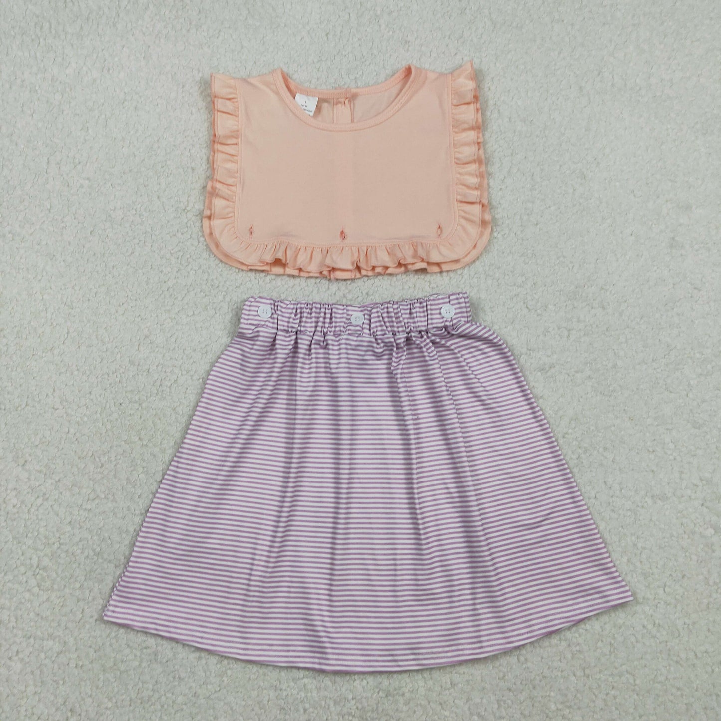 GSD3559 Baby Girls Sleeveless Peach Button Top Stripe Knee Length Dresses