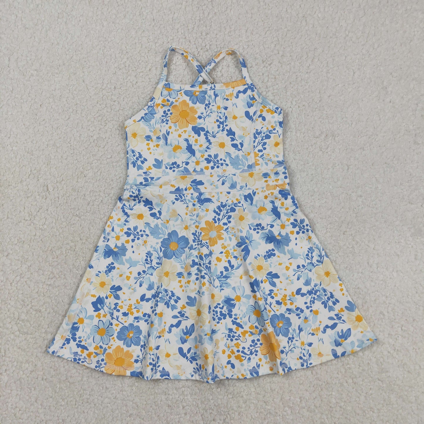 GSD3565 Baby Girls Strap Colorful Flowers Yoga Active Shorts Knee Length Dresses