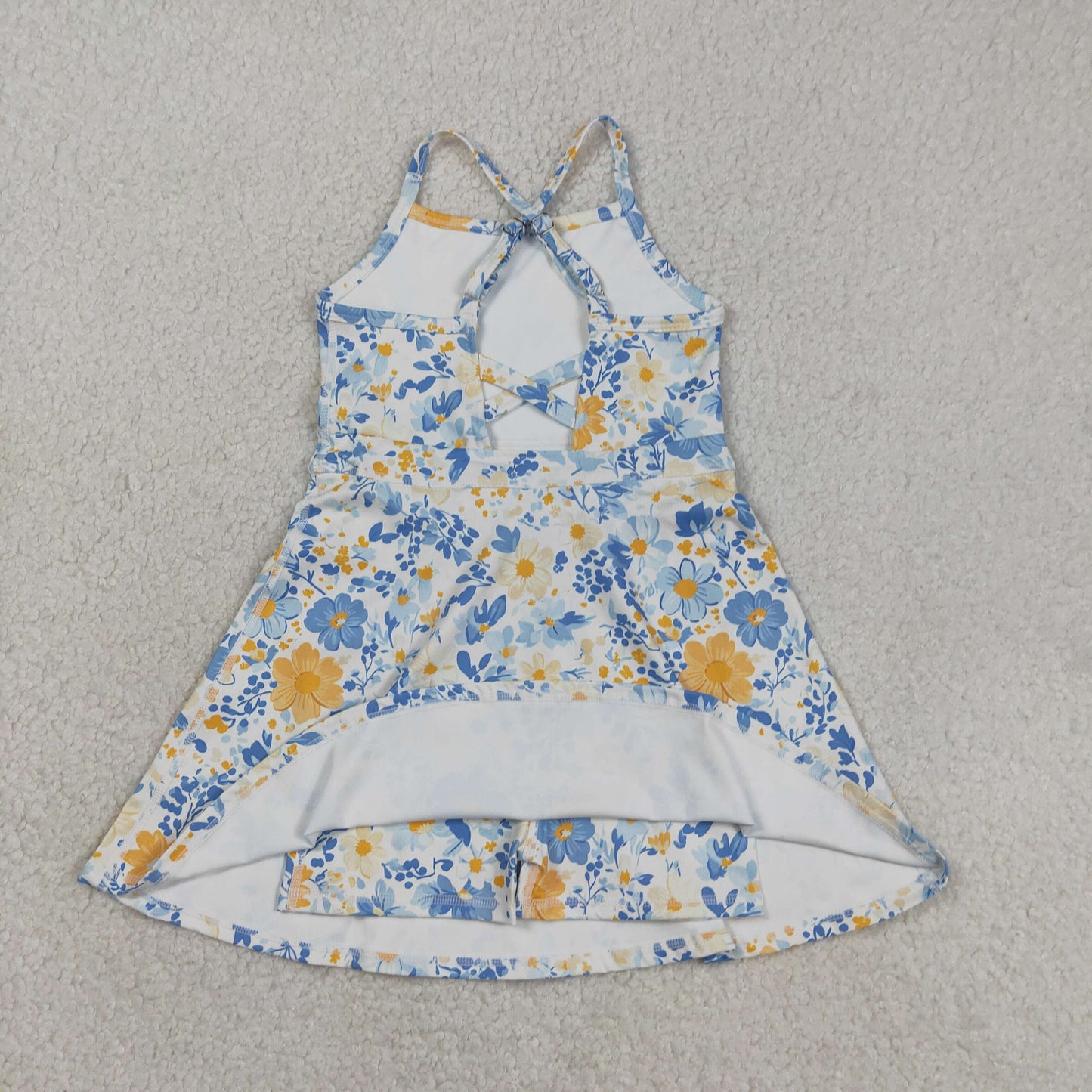 GSD3565 Baby Girls Strap Colorful Flowers Yoga Active Shorts Knee Length Dresses