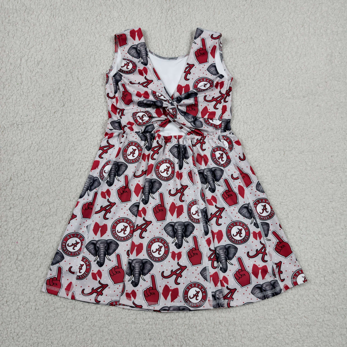 GSD3582 Baby Girls Sleeveless Bows Alabama Team Yoga Active Short Knee Length Dress