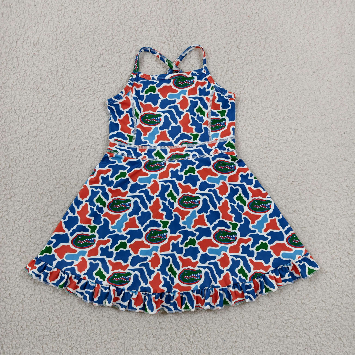 GSD3589 Baby Girls Strap Florida Camo Team Yoga Active Short Ruffle Knee Length Dress