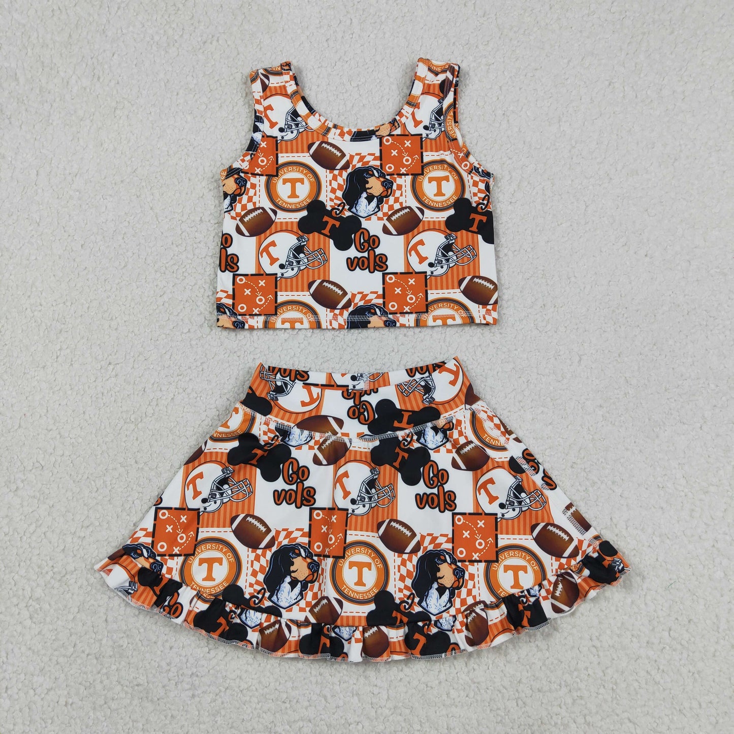 GSD3613 Baby Girls Dogs Go Vols Footballs Vests Top Skirt Short Team Yoga Active Clothes Sets