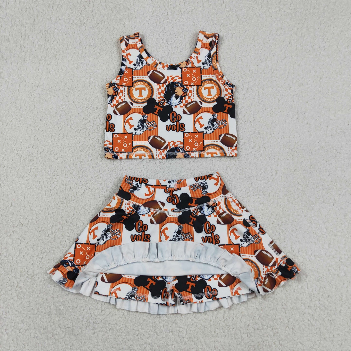 GSD3613 Baby Girls Dogs Go Vols Footballs Vests Top Skirt Short Team Yoga Active Clothes Sets