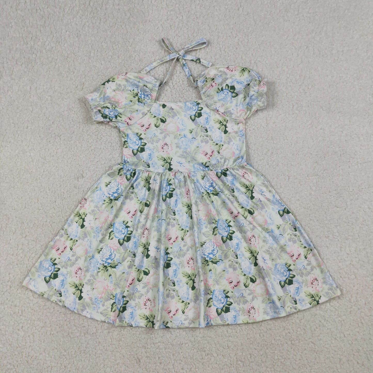 GSD3615 Baby Girls Short Ruffle Sleeve Colorful Flowers Knee Length Dresses