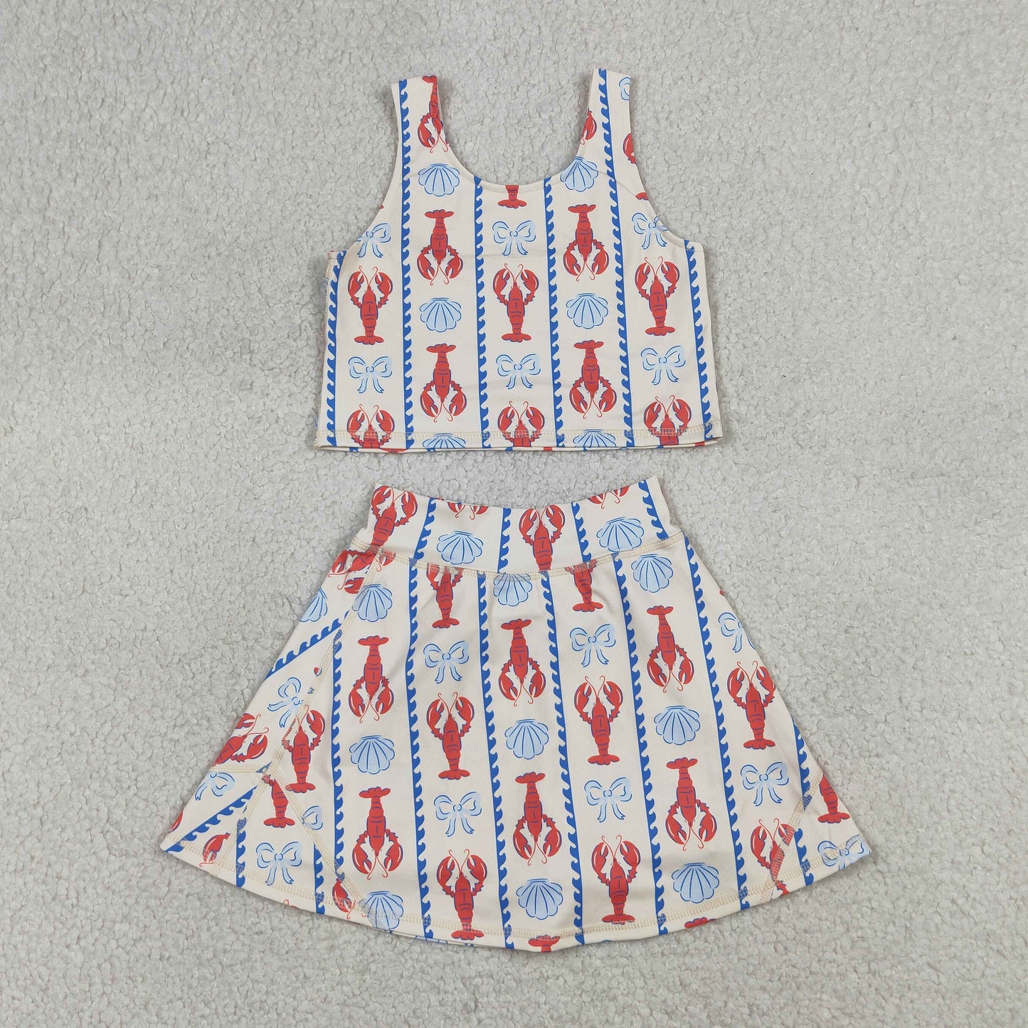 GSD3626 Baby Girls Bows Crayfishes Stripe Vests Top Skirt Short Yoga Active Clothes Sets