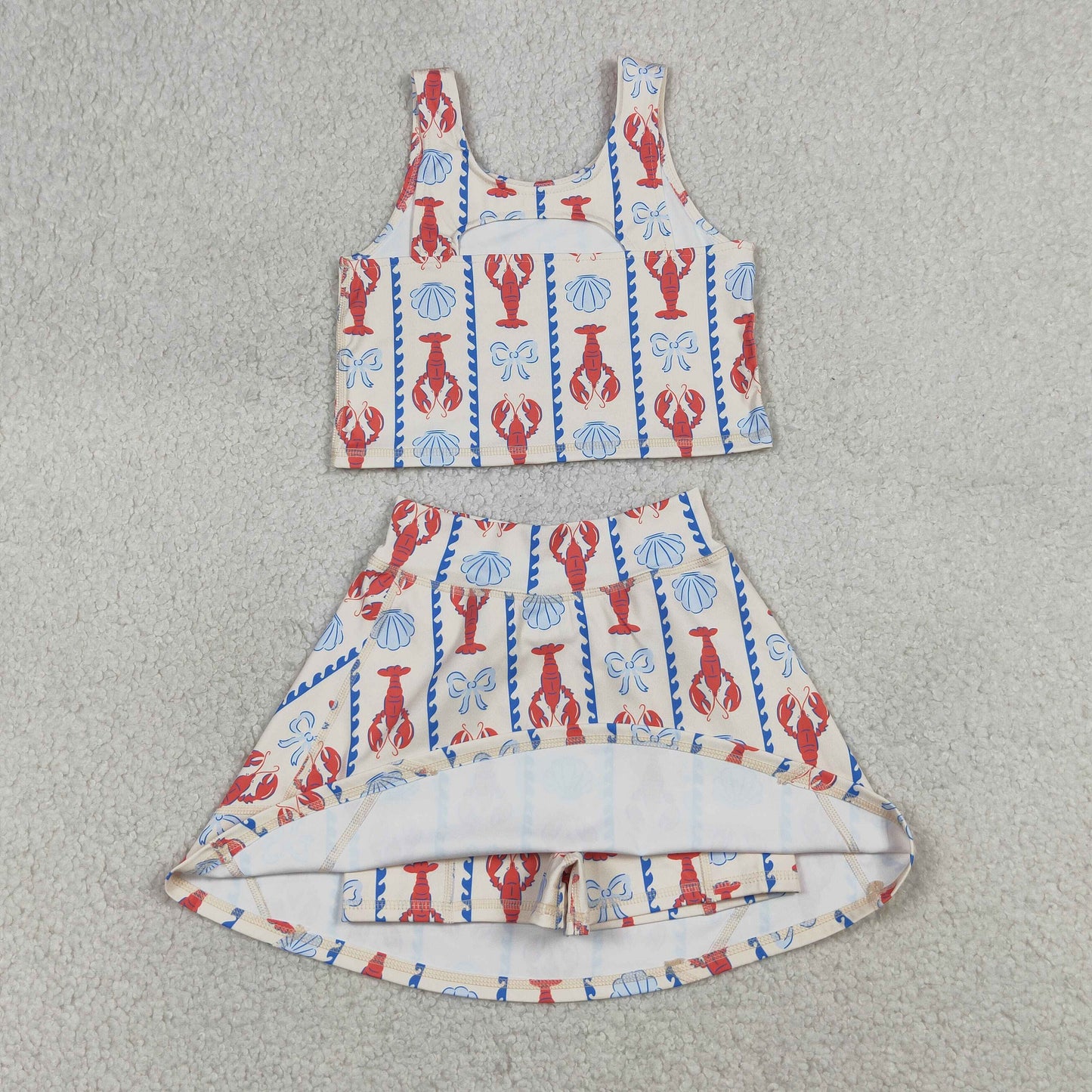 GSD3626 Baby Girls Bows Crayfishes Stripe Vests Top Skirt Short Yoga Active Clothes Sets