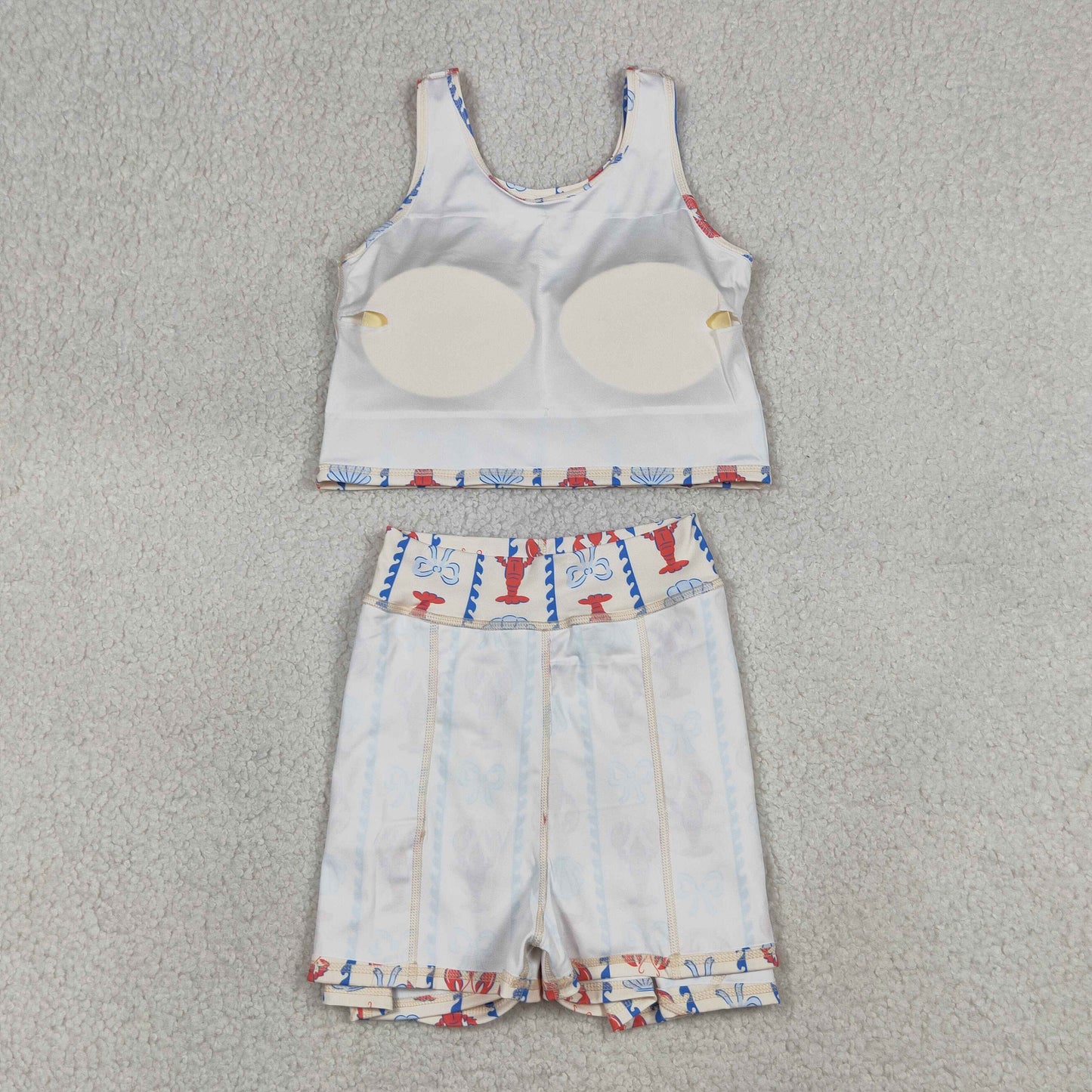 GSD3626 Baby Girls Bows Crayfishes Stripe Vests Top Skirt Short Yoga Active Clothes Sets