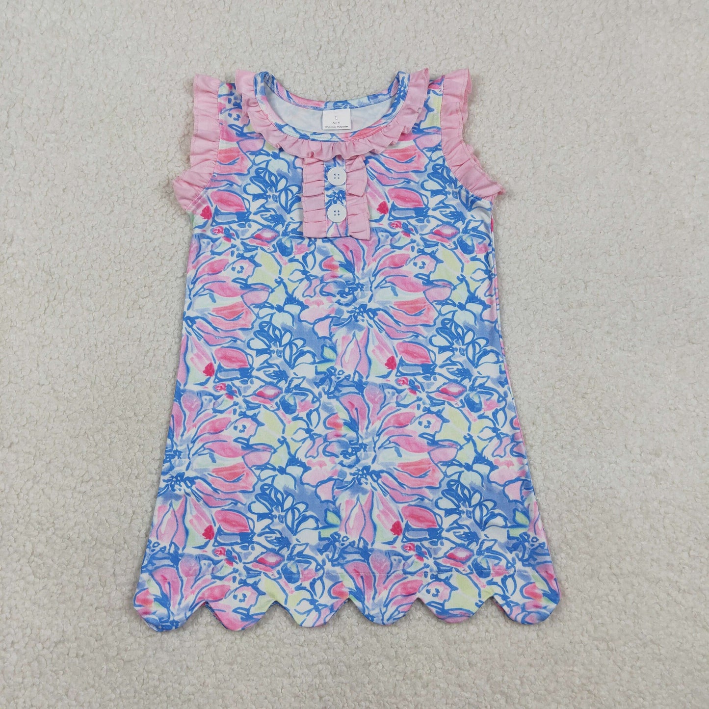 GSD3627 Baby Girls Sleeveless Colorful Flowers Button Knee Length Dresses