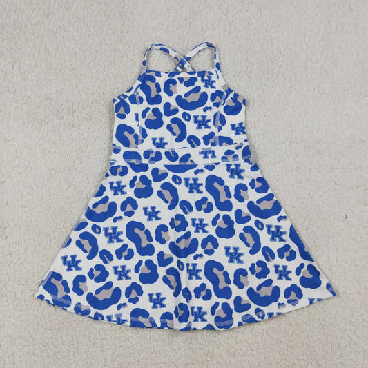 GSD3630 Baby Girls Strap Leopard UK Team Yoga Active Shorts Knee Length Dresses