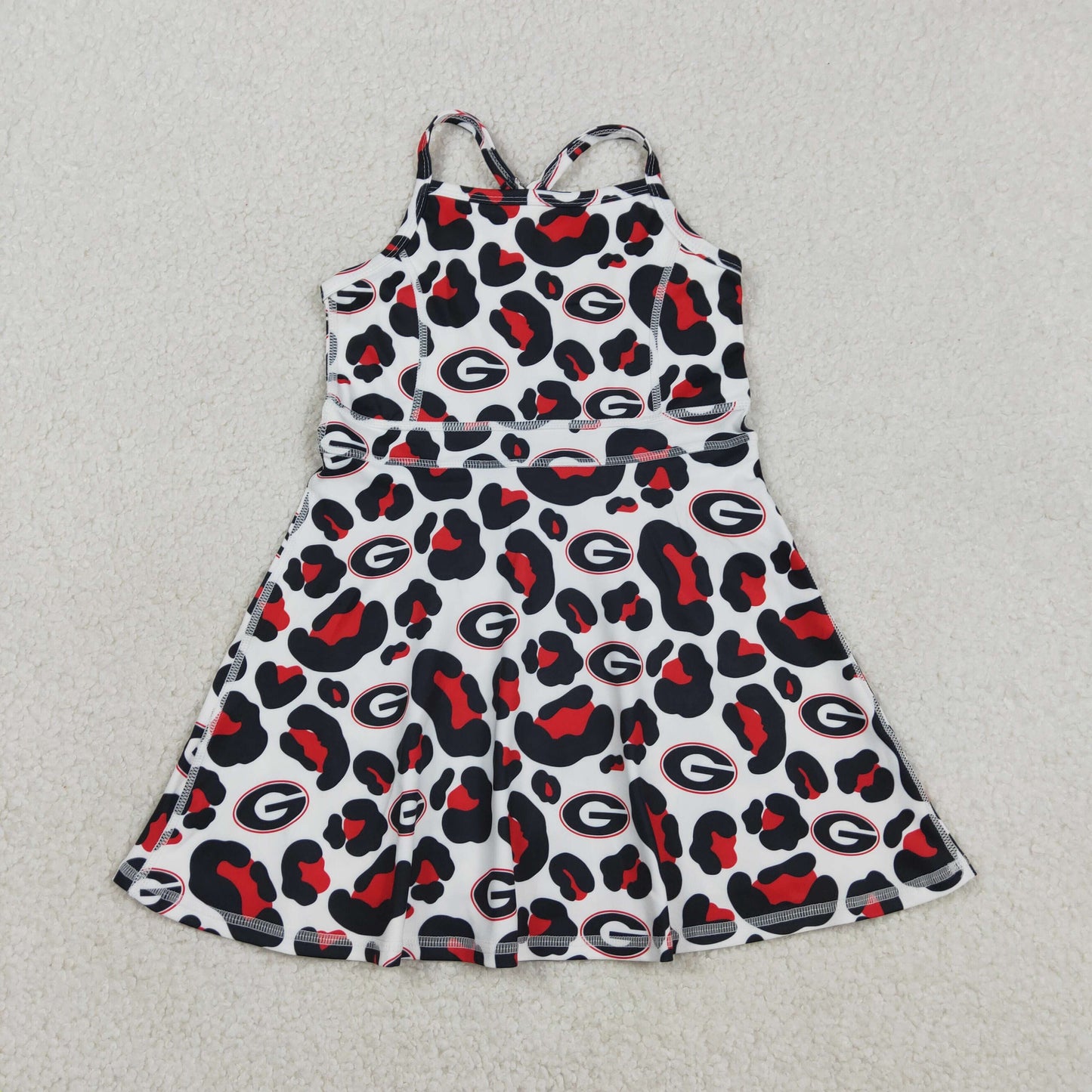 GSD3632 Baby Girls Strap Leopard G Team Yoga Active Shorts Knee Length Dresses