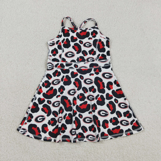 GSD3632 Baby Girls Strap Leopard G Team Yoga Active Shorts Knee Length Dresses