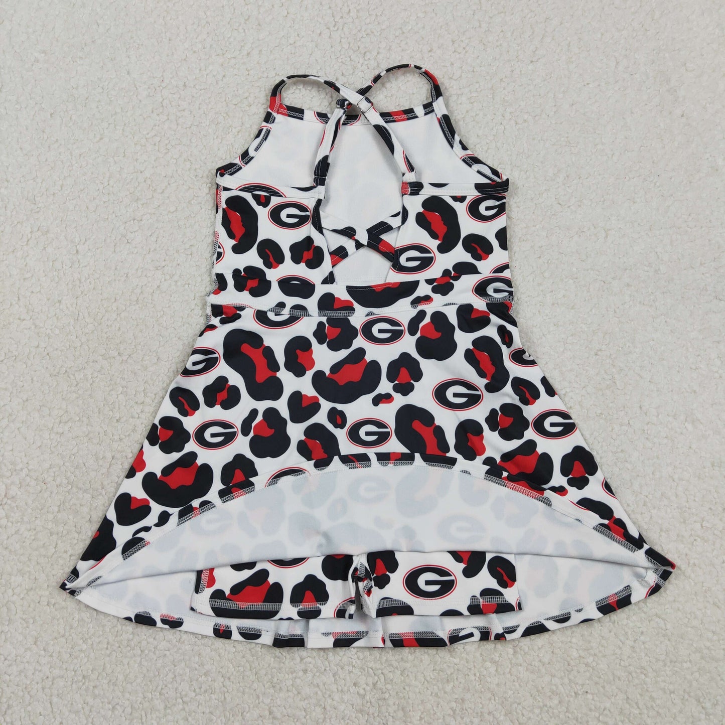 GSD3632 Baby Girls Strap Leopard G Team Yoga Active Shorts Knee Length Dresses