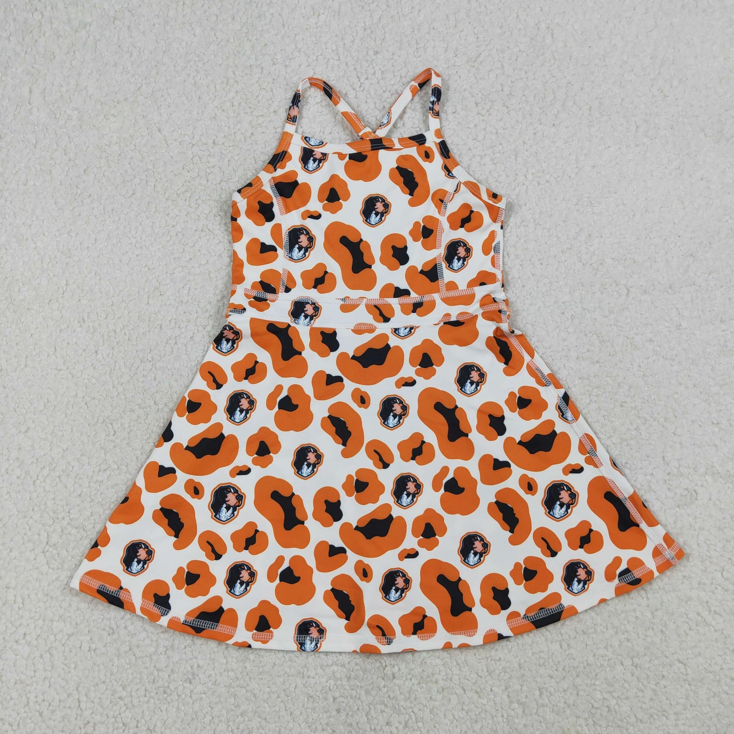 Sibling Baby Girls Strap Leopard Team Yoga Active Short Team Knee Length Dresses