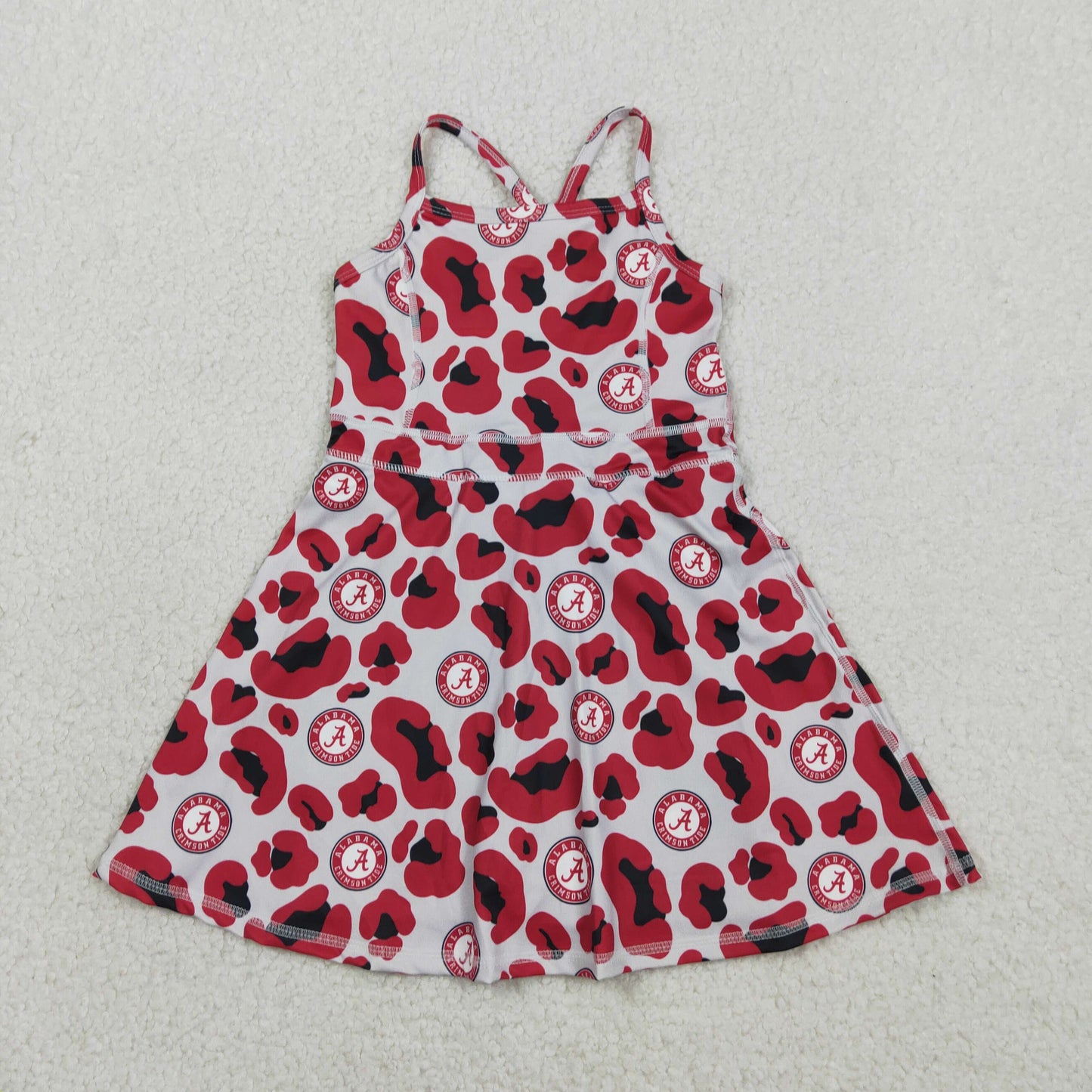 GSD3635 Baby Girls Strap Leopard A Team Yoga Active Shorts Knee Length Dresses