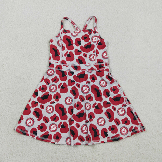 GSD3635 Baby Girls Strap Leopard A Team Yoga Active Shorts Knee Length Dresses