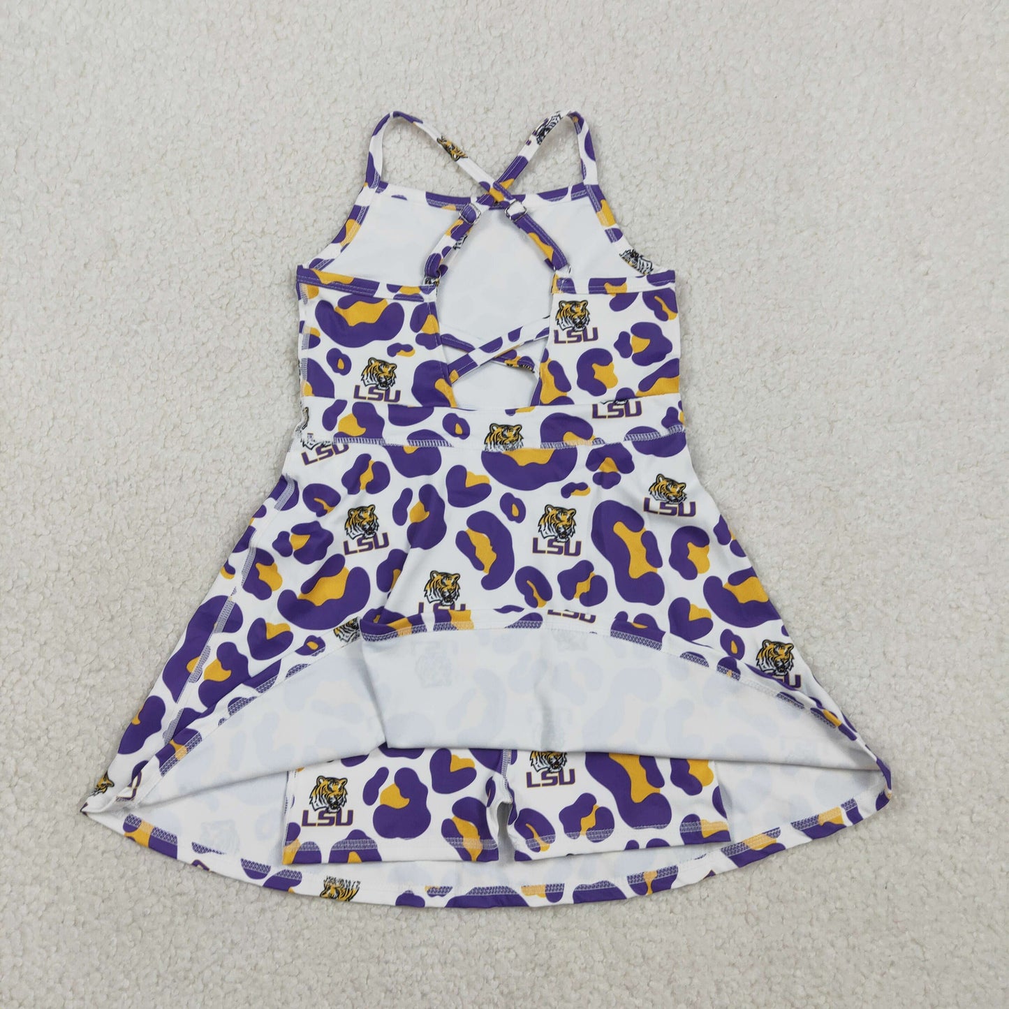Sibling Baby Girls Bows LSU Tigers Team Clothes Sets Polo Shirt Yoga Active Knee Length Dress Butterfly Shorts
