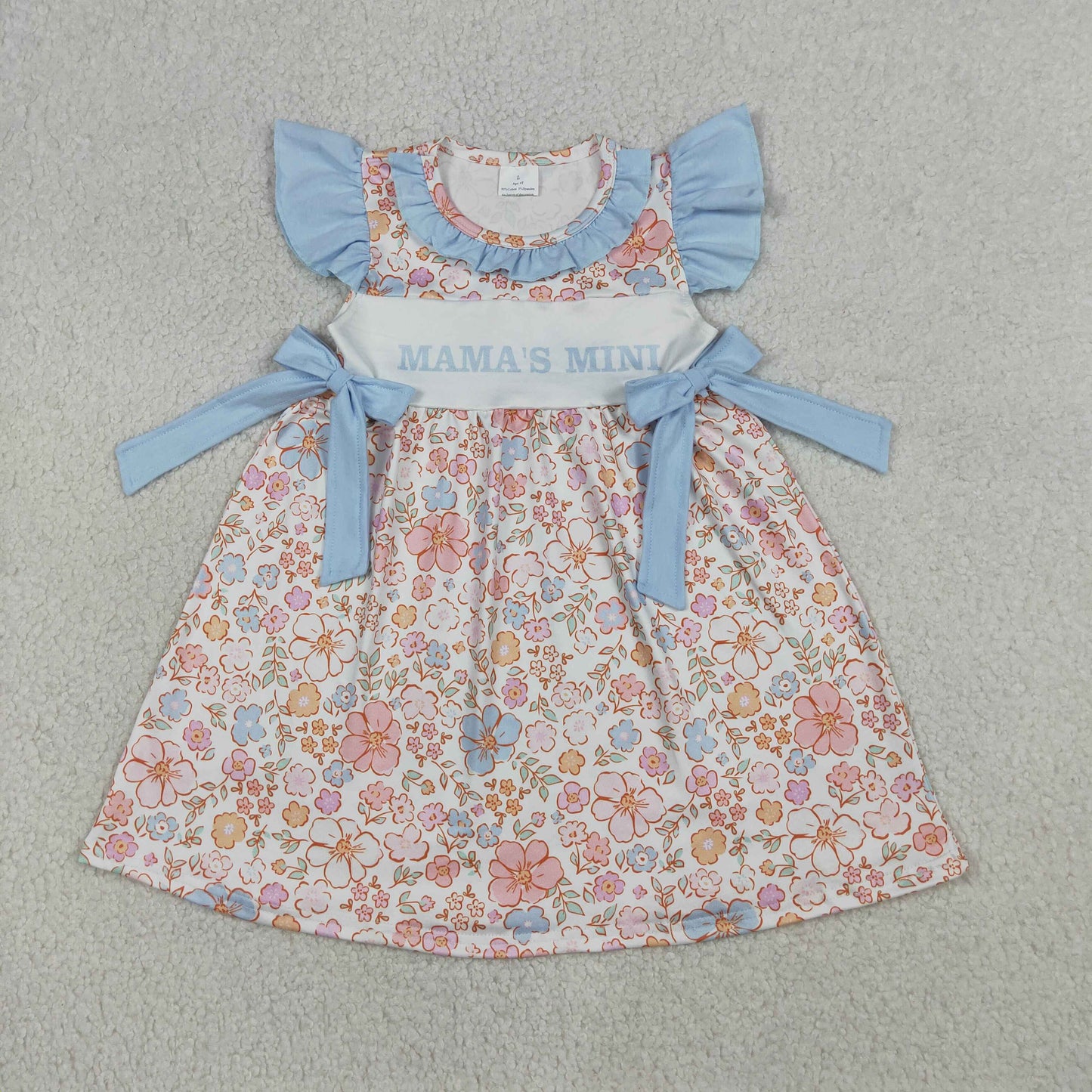GSD3648 Baby Girls Flutter Sleeve Mama's Mini Flowers Print Knee Length Dresses