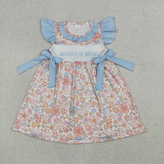 GSD3648 Baby Girls Flutter Sleeve Mama's Mini Flowers Print Knee Length Dresses