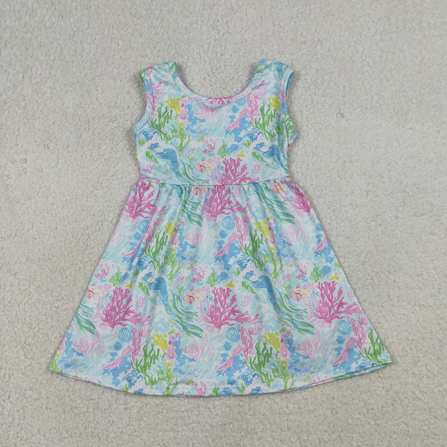 GSD3665 Baby Girls Sleeveless Colorful Sea Plants Print Knee Legth Dresses