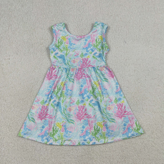 GSD3665 Baby Girls Sleeveless Colorful Sea Plants Print Knee Legth Dresses