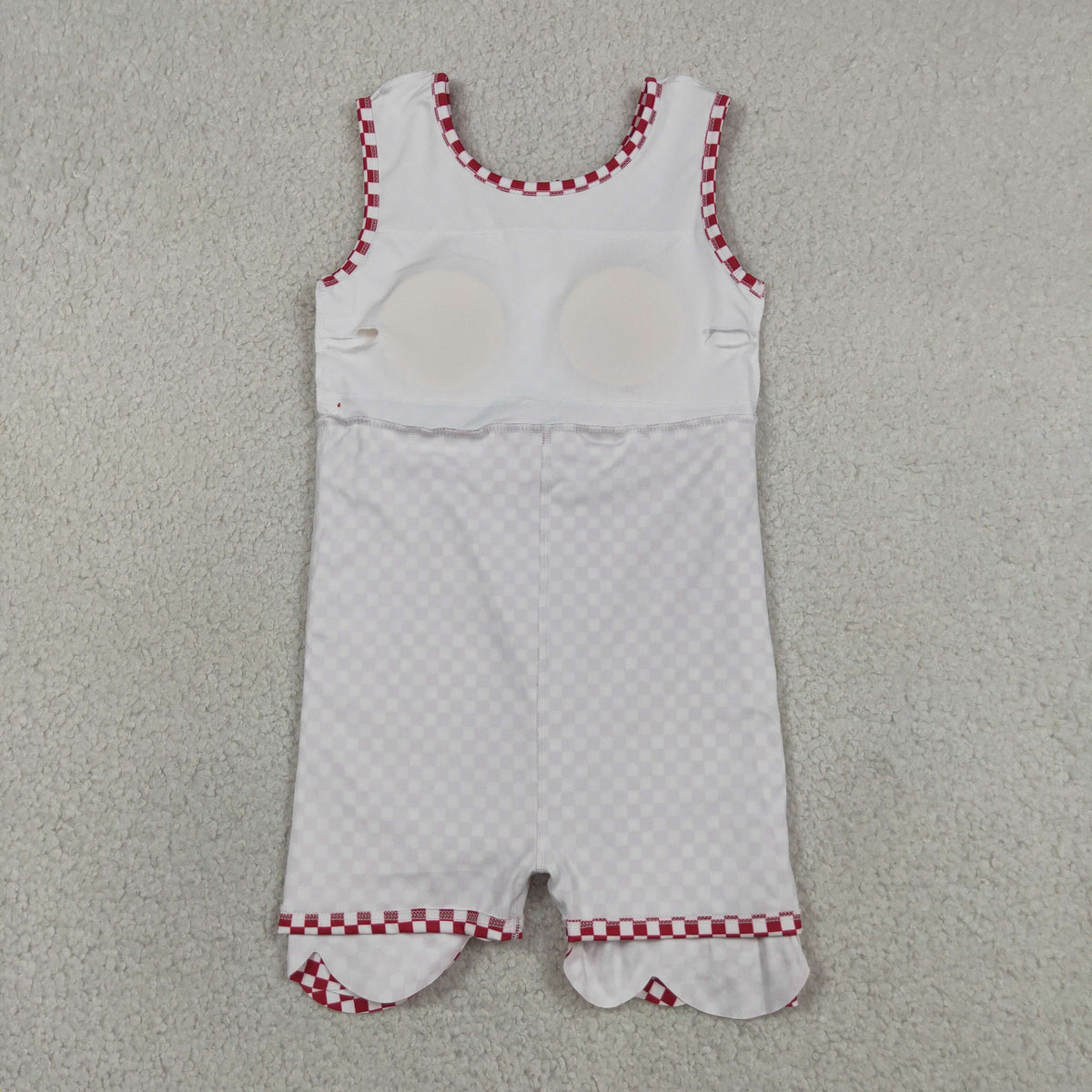 GSD3669 Baby Girls Red Checked Sleeveless Yoga Active Short Scallop Knee Length Dress