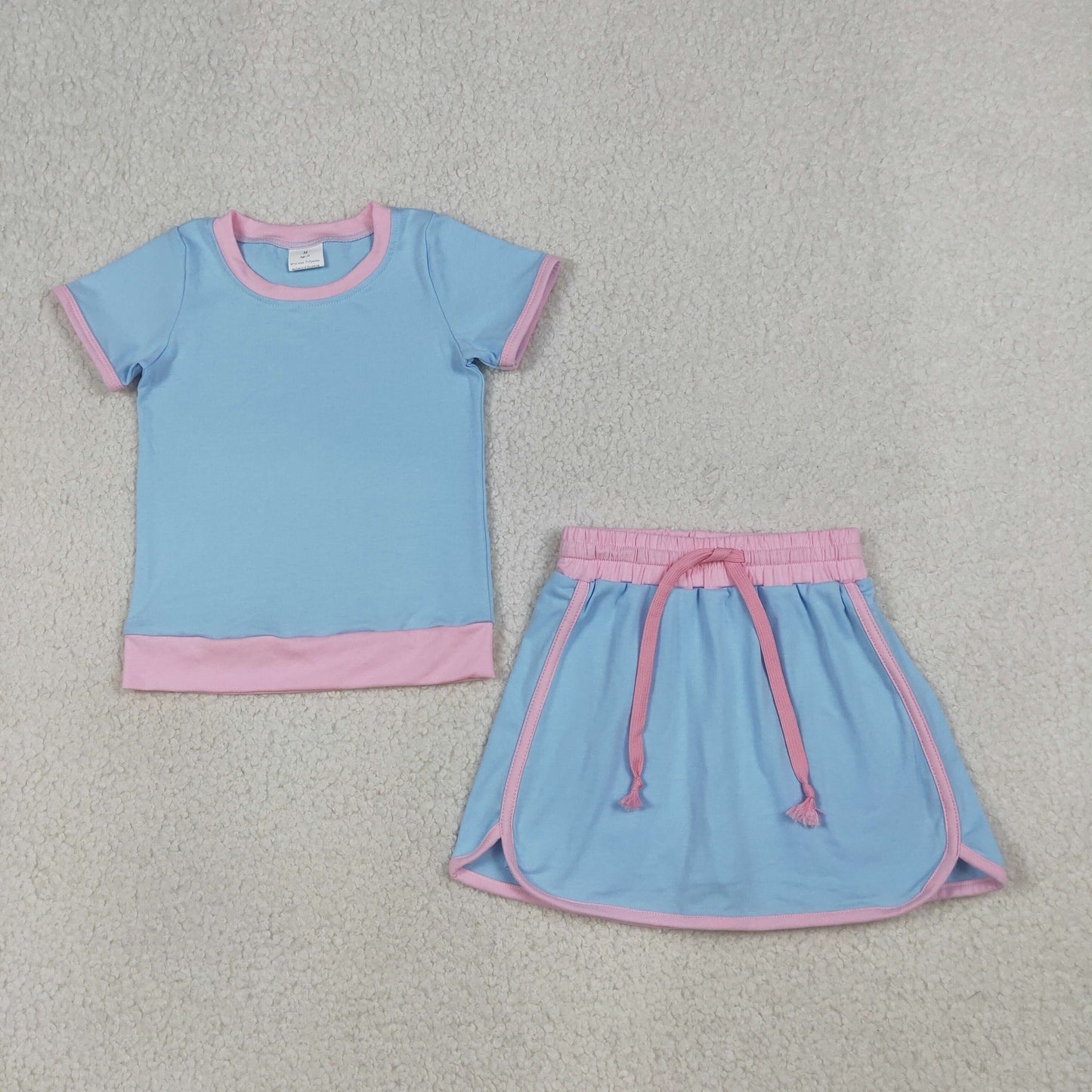 Mama and Me Girls Blue Short Sleeve Shirt Top Skirt Short Cotton Clothes Sets