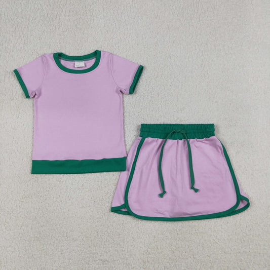 GSD3672 Baby Girls Pink Short Sleeve Top Skirt Short Cotton Clothes Set