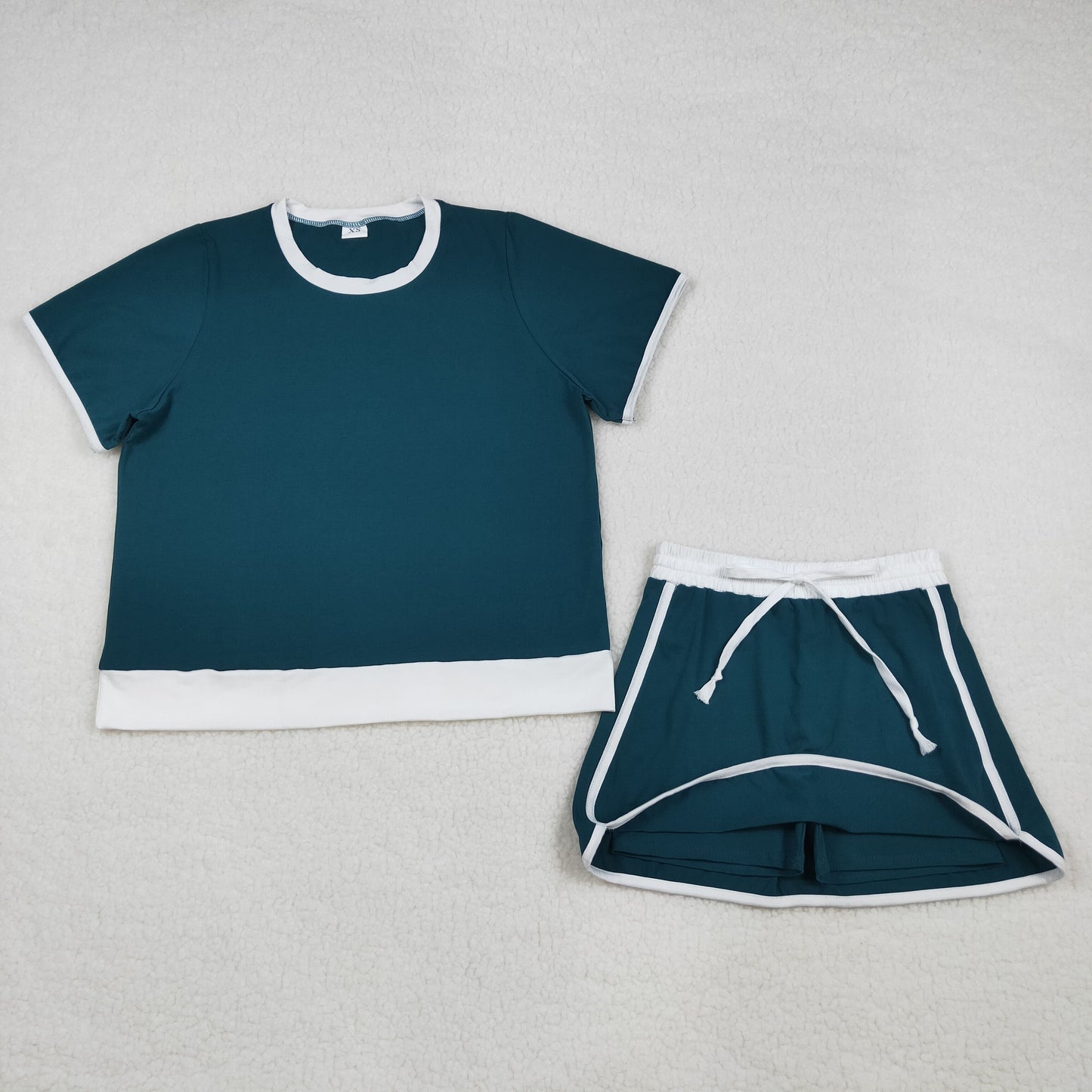 Mama and Me Girls Dark Green Short Sleeve Shirt Top Skirt Short Cotton Clothes Sets