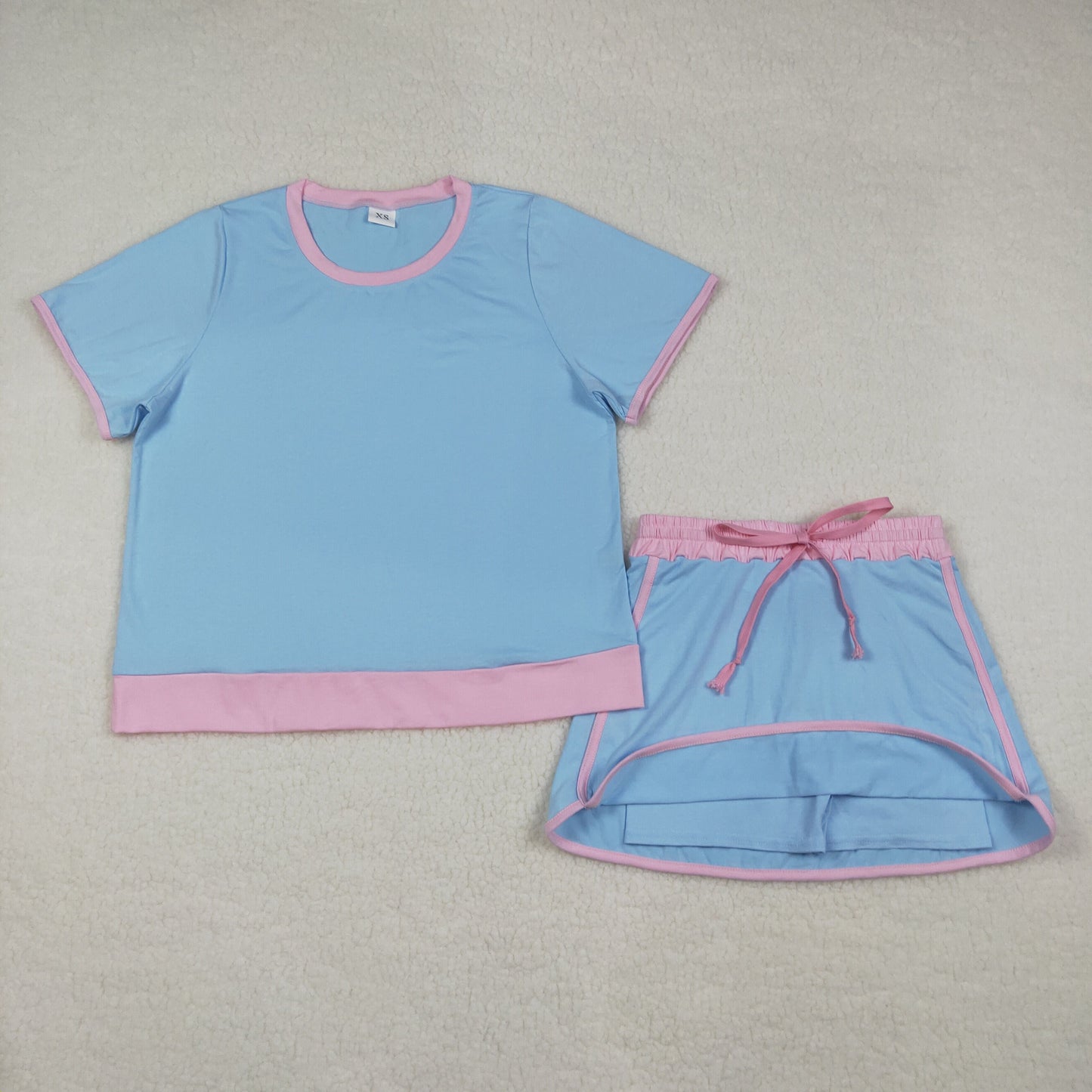 Adult Women Short Sleeve Shirts Top Skirt Short Cotton Clothes Sets
