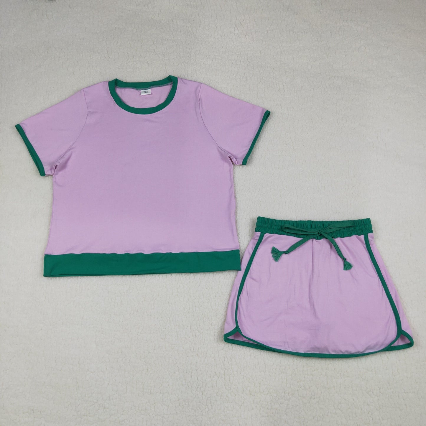 Adult Women Short Sleeve Shirts Top Skirt Short Cotton Clothes Sets