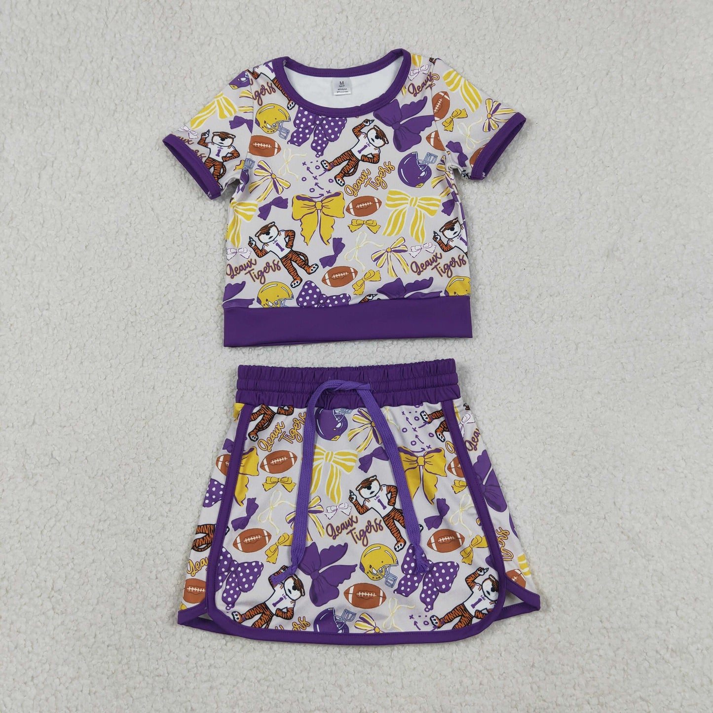 Sibling Baby Girls Short Sleeve Bows Footballs Top Skirt Shorts Team Clothes Sets