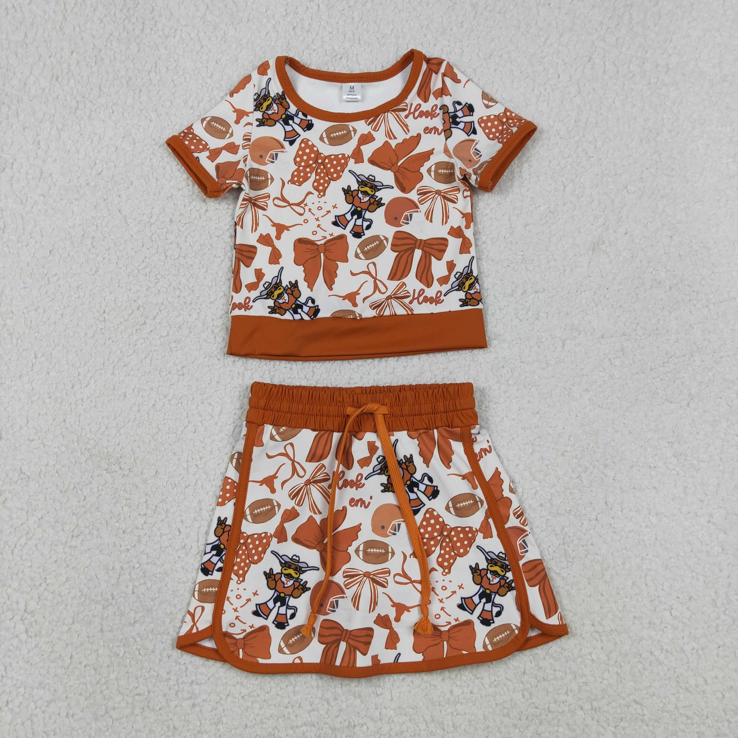 Sibling Baby Girls Short Sleeve Bows Footballs Top Skirt Shorts Team Clothes Sets