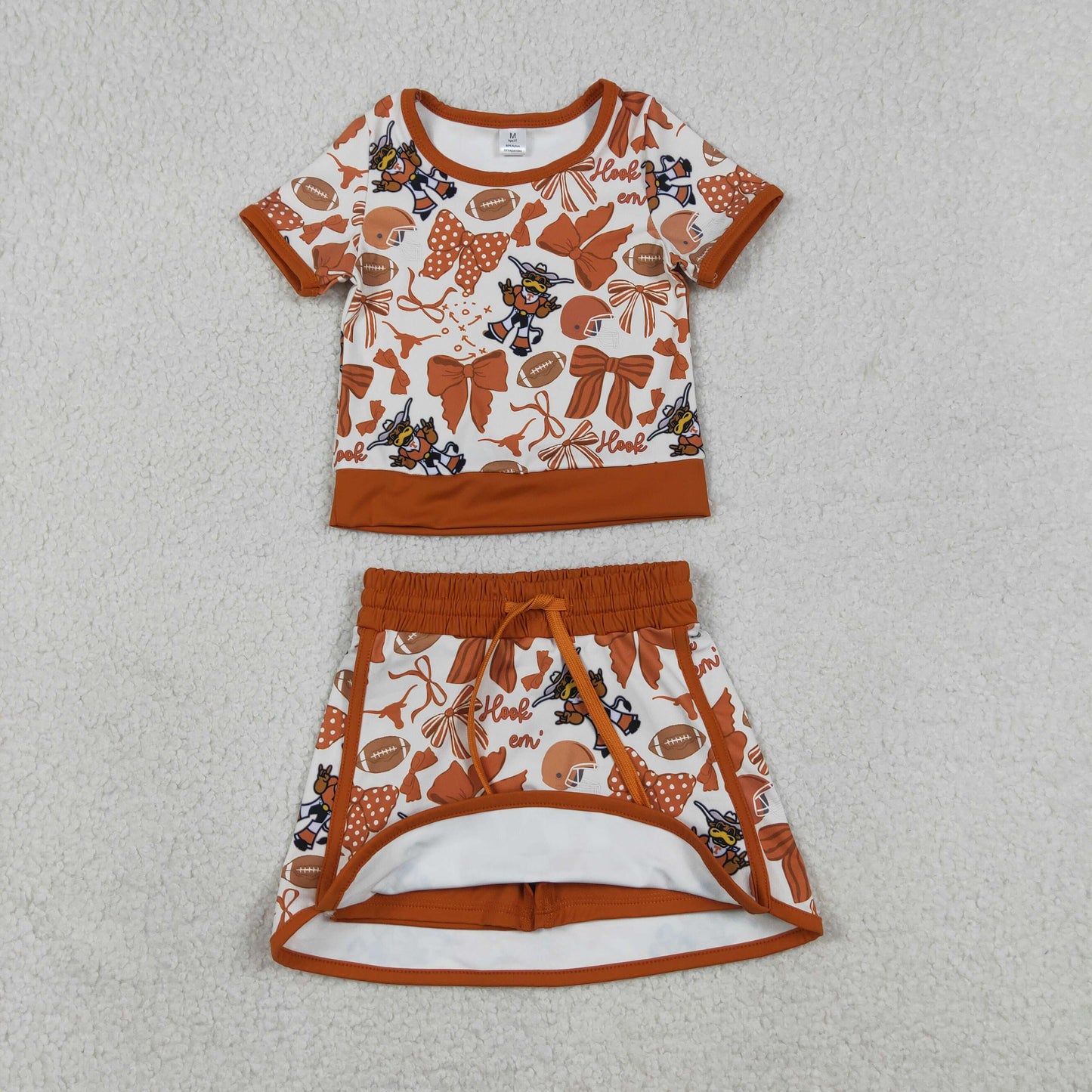 Sibling Baby Girls Short Sleeve Bows Footballs Top Skirt Shorts Team Clothes Sets