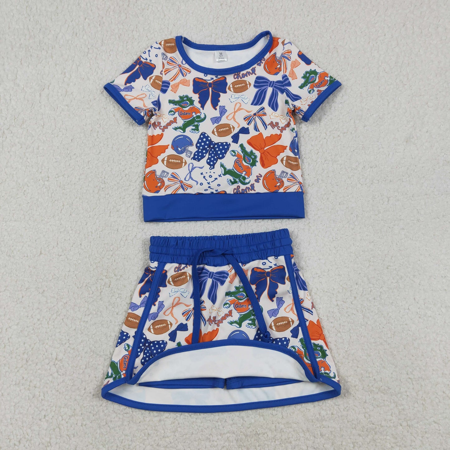 Sibling Baby Girls Short Sleeve Bows Footballs Top Skirt Shorts Team Clothes Sets