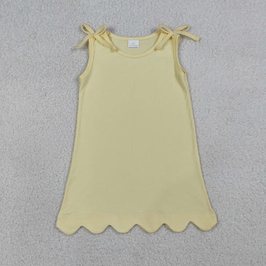 GSD3707 Baby Girls Yellow Bows Sleevelss Scallop Knee Length Dresses
